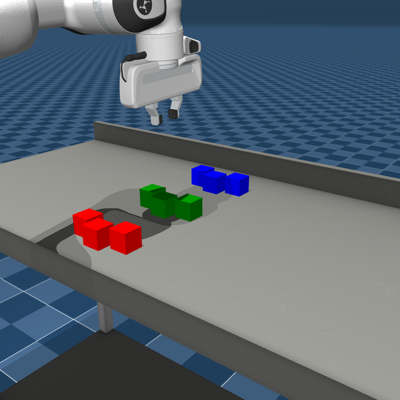 Goal state: three color-sorted piles of cubes